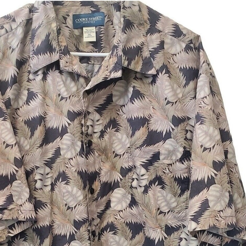 Cooke Street Button Down Shirt Mens 2XL Grey Tropical Palm Leaf Aloha Shirt
